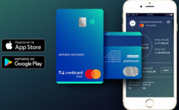 Cartão Credicard Zero Platinum frente e verso e celular com o aplicativo credicard